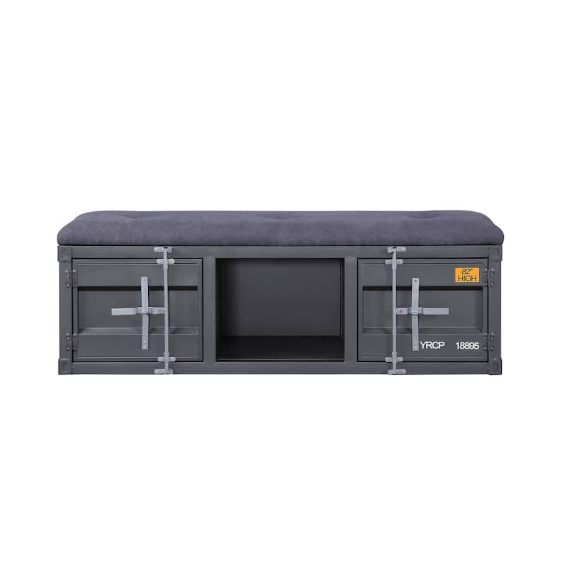 Gray Fabric and Blue Finish Bench W/Storage