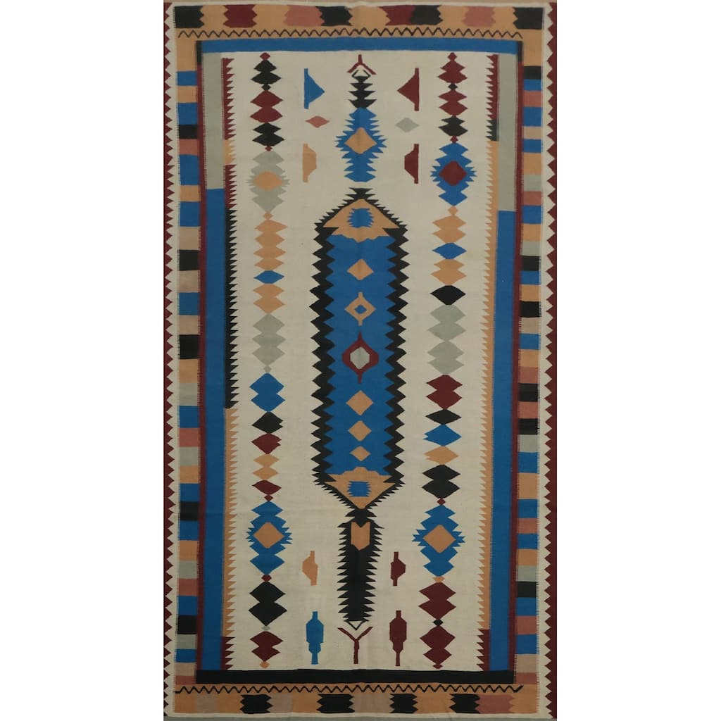 Hand Woven Oriental 100% Wool Carpet Southwestern Tribal Beige & Ivories Kilim Area Rug - 15' 2'' X 7' 11''