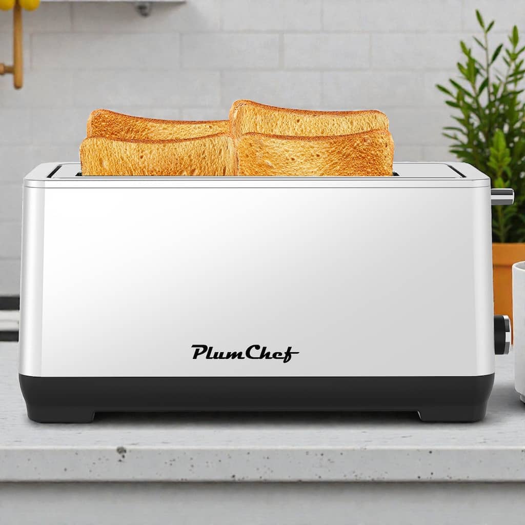 4 Slice Extra Wide Long Slot Toaster, Stainless Steel 1500W Toaster with Bagel Defrost Reheat, 6 Shade