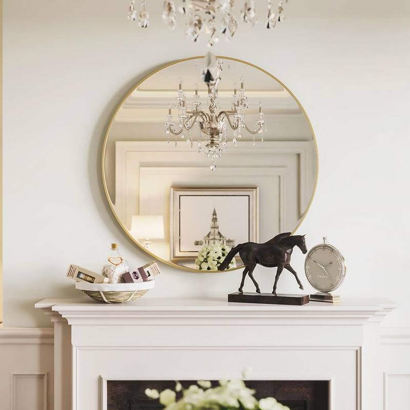 39 Inch Metal Framed Round Bathrrom Mirror - Gold