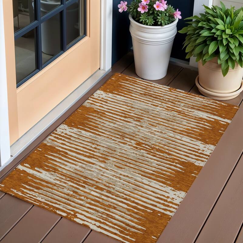 HomeRoots Striped Transitional Rectangle Outdoor Rug - 3' x 5'