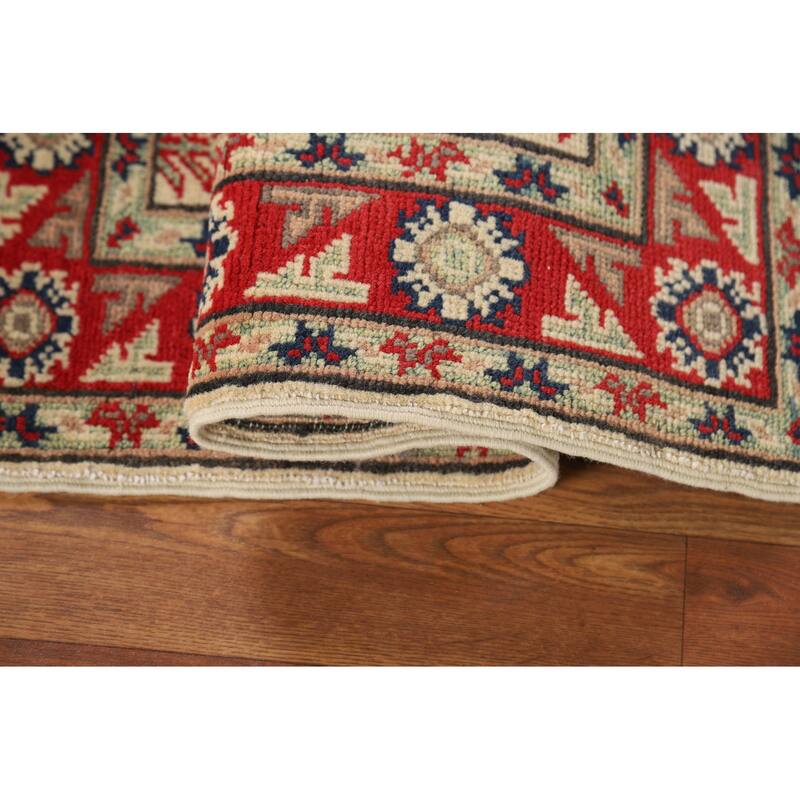 Geometric Kazak Oriental Rug Handmade Traditional Beige Wool Carpet - 2'0" x 3'0"