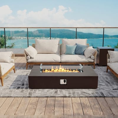 Patio Watcher 56-in W 50000-BTU Rectangular Iron Fire Pit Table with Propane Tank Cover and Wind Guard - N/A