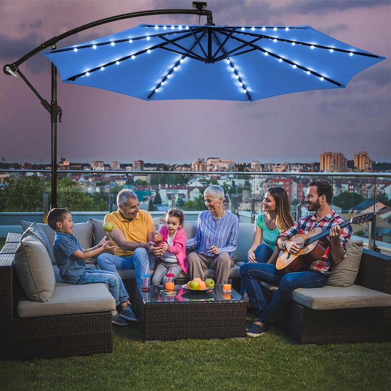 Costway 10 Ft Patio Solar LED Offset Umbrella 40 Lights Crank Cross - Blue