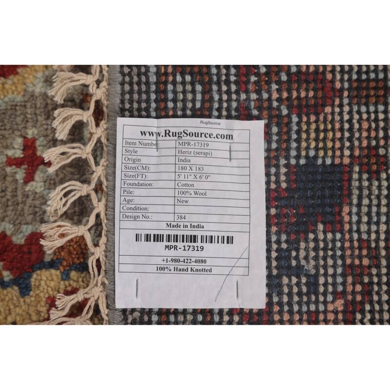 Floral Heriz Serapi Oriental Octagon Area Rug Wool Carpet - 6'0"x 5'11"