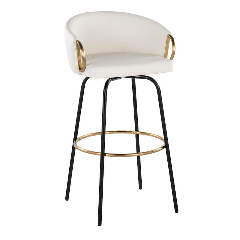 Silver Orchid Battista 30" Fixed-Height Bar Stool with Black Metal Legs & Round Footrest (Set of 2)