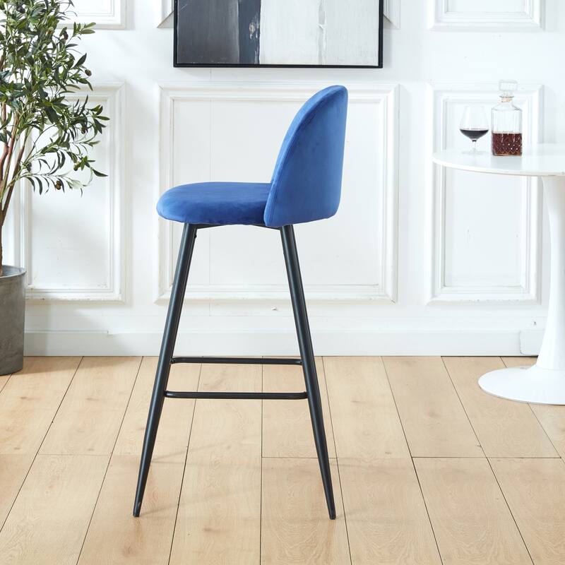 Velvet Bar Stool Set of 2, Counter Bar Height Chair with Metal Legs, Upholstered Kitchen Island Chair with Footrest
