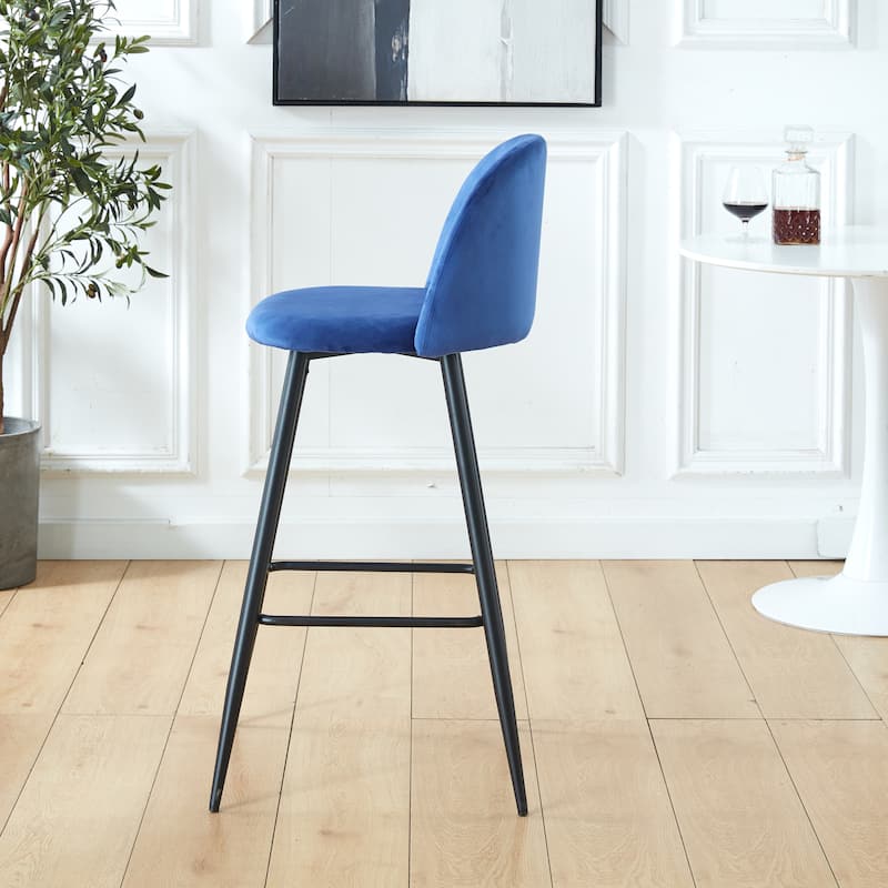 Velvet Bar Stools Set of 2 Counter Height with Back Metal Legs Footrest Kitchen Island