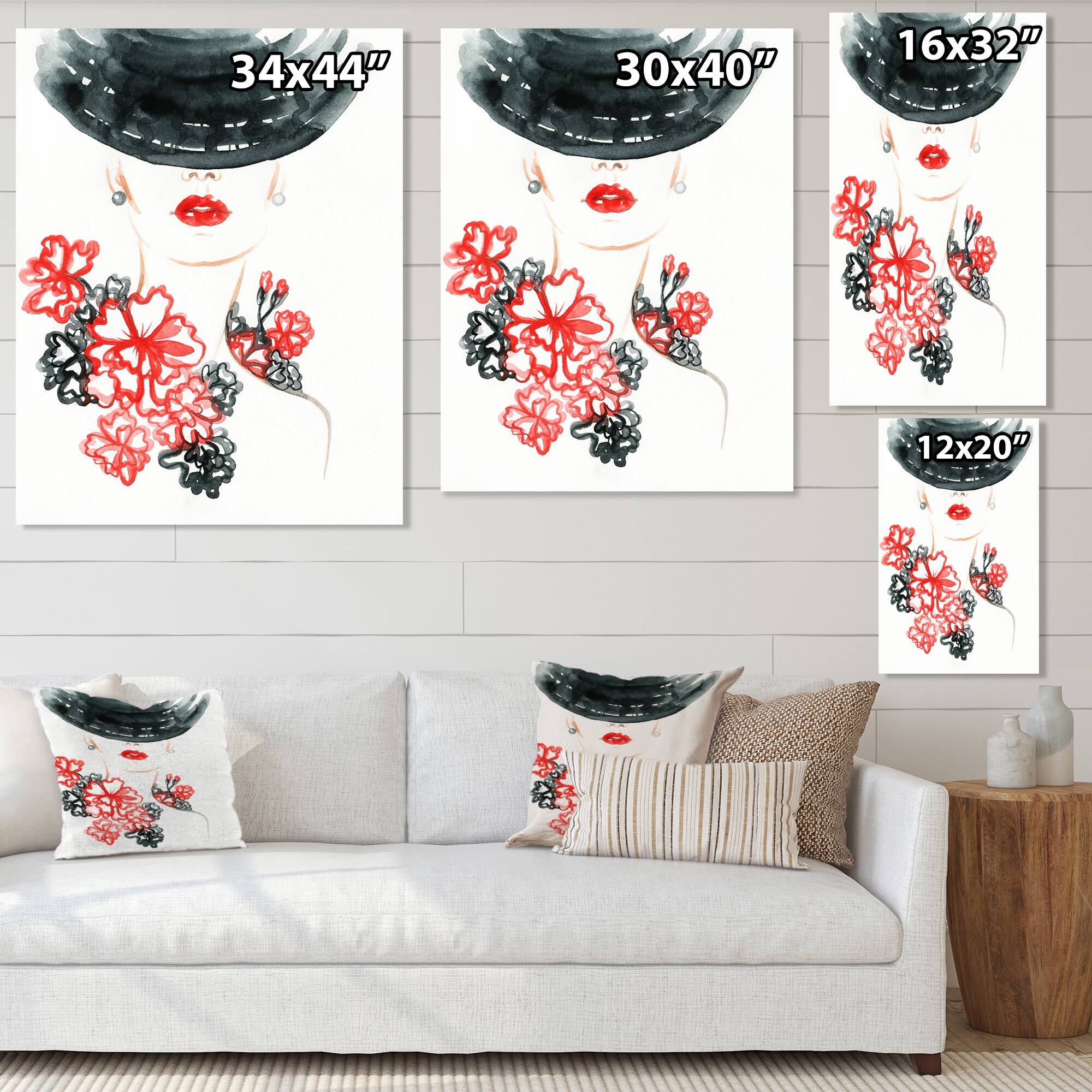 Designart "Black And White Glam Woman Portrait V" Glam Canvas Wall Art