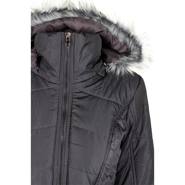 grey faux fur puffer jacket