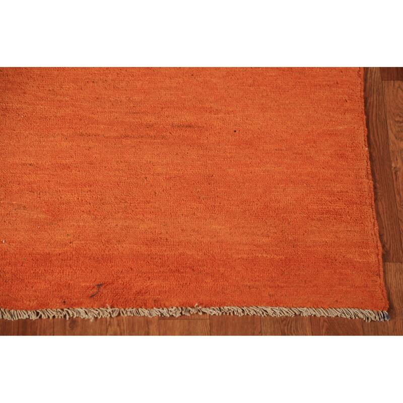 Orange Solid Gabbeh Modern Rug Hand-Knotted Wool Carpet - 4'0" x 5'8"