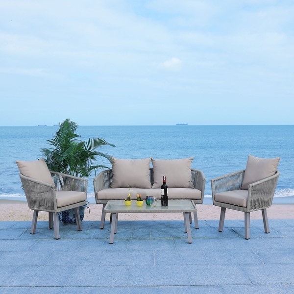 SAFAVIEH Outdoor Belmi 4-piece Rope Patio Set. Opens flyout.