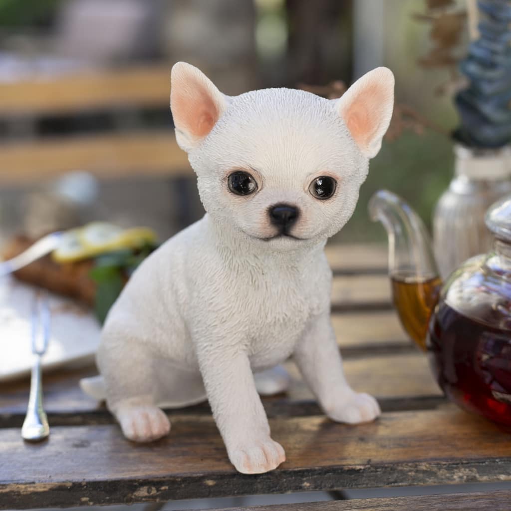 Sitting Chihuahua Puppy Outdoor Garden Statue - 6" - White