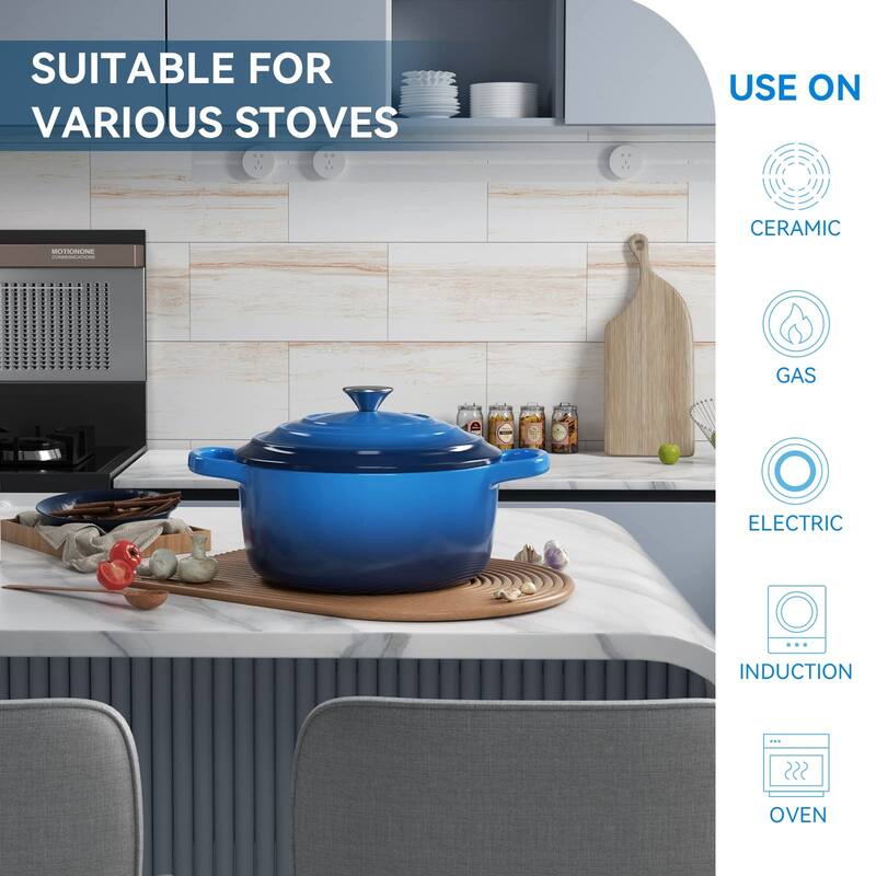 6 QT Enameled Dutch Oven Pot with Lid, Cast Iron Dutch Oven with Dual Handles Non-stick Enamel Coated Cookware