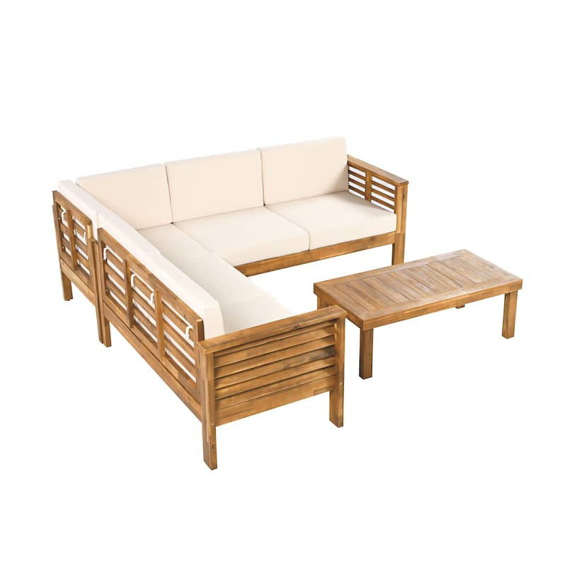 Hares Farmhouse Outdoor Acacia Wood 7-Piece Dining Sets with Cushions by Christopher Knight Home