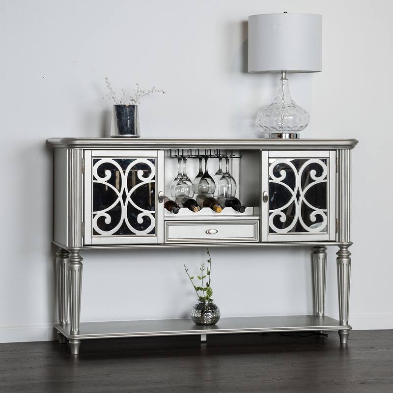 2 Doors and 1 Drawer Wooden Server with Turned Fluted Legs