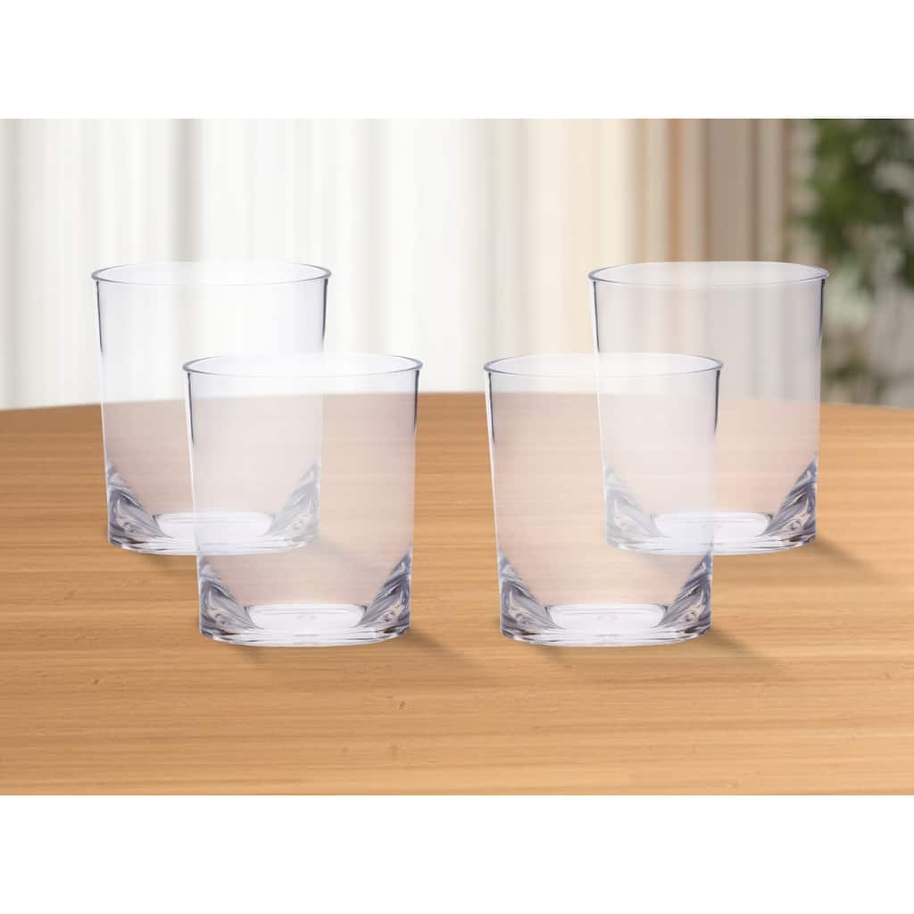 HomeRoots Set of Four Clear Acrylic Stemless Whiskey Glass - 3.50 in. x 3.93 in. x 3.50 in.