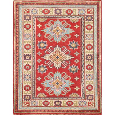 Red Kazak Foyer Rug Handmade Geometric Wool Carpet - 2'9" x 3'10"