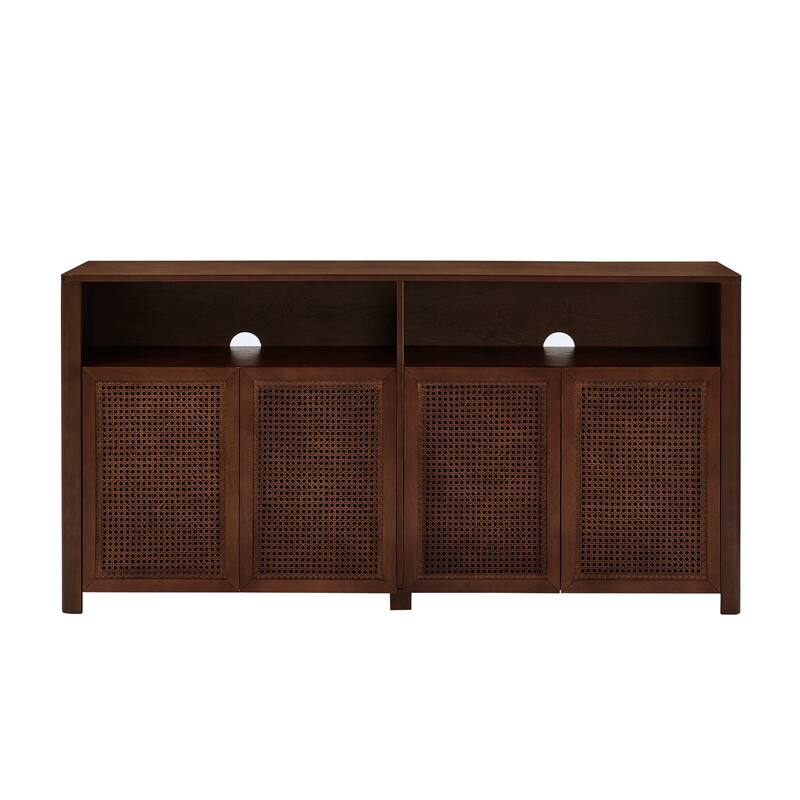 Rossetta 4-Door Mid Century Retro Modern Rattan Sideboard Buffet Cabinet