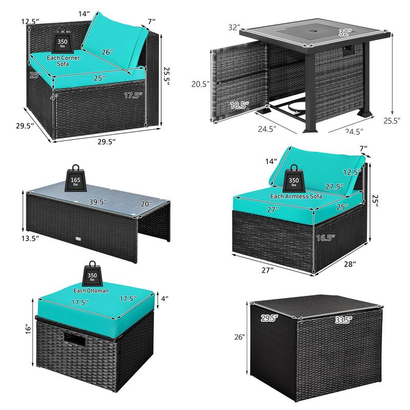 Costway 9 PCS Patio Furniture Set with 32" Fire Pit Table 50,000 BTU - See Details