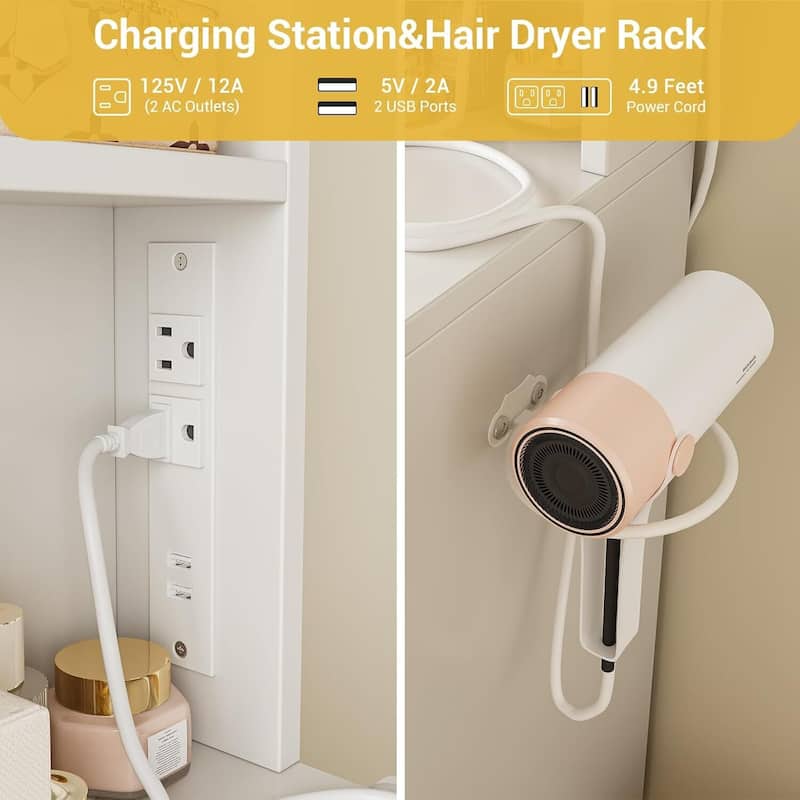 4 Drawers and 5 Shelves Dressing Table, Makeup Vanity Desk with Lighted Mirror