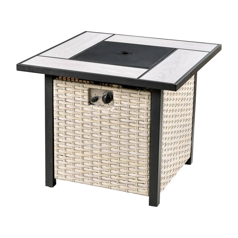 HOOOWOOO 5-piece Outdoor Patio Furniture Rattan Chat Set with Fire Pit Table