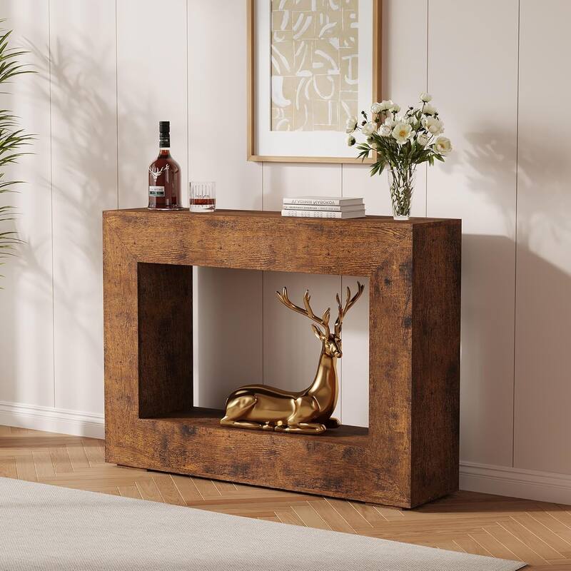 47" Farmhouse Console Table, Long Sofa Table Behind Couch, Wooden Entryway Table - Brown