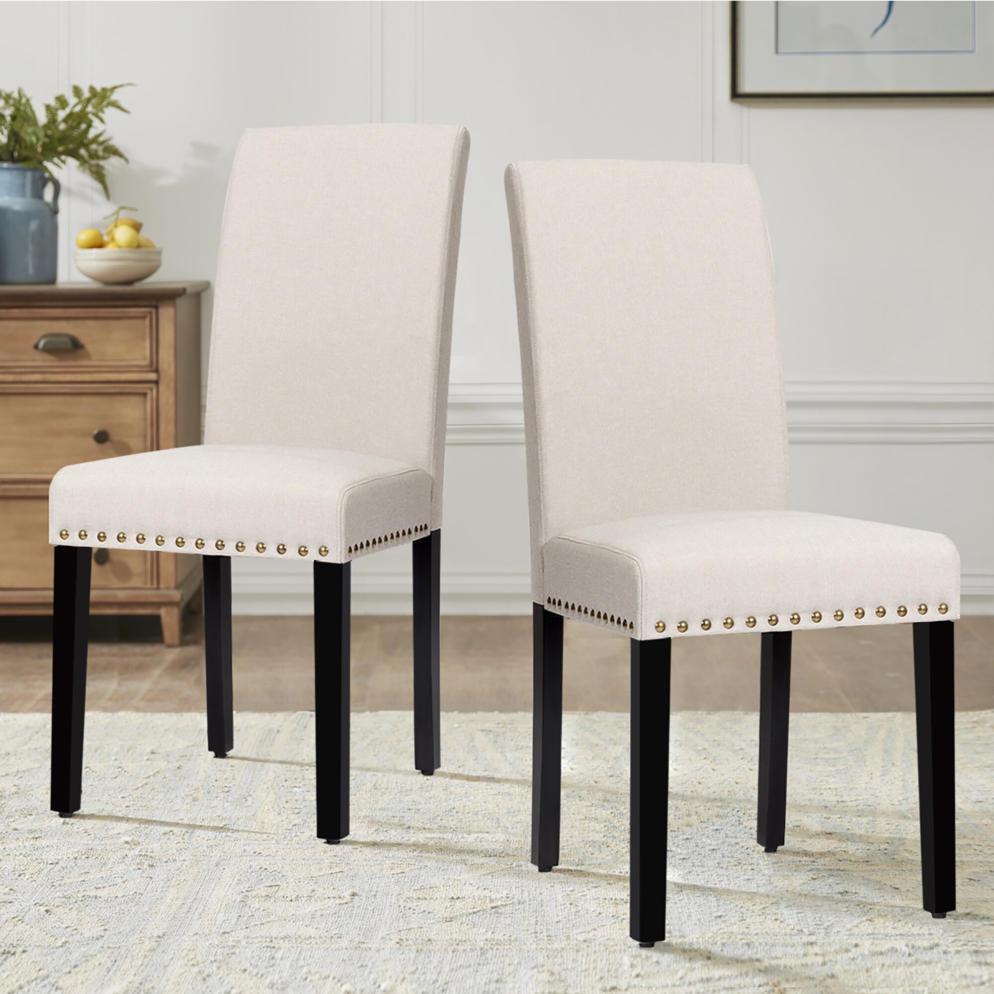 Costway set of 2 fabric deals upholstered dining chairs with nailhead