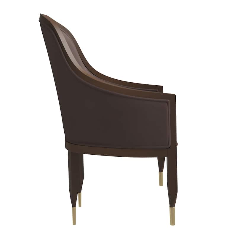 Leather Dining Chair with Arms with Rubberwood Frame Belle Series by LeisureMod