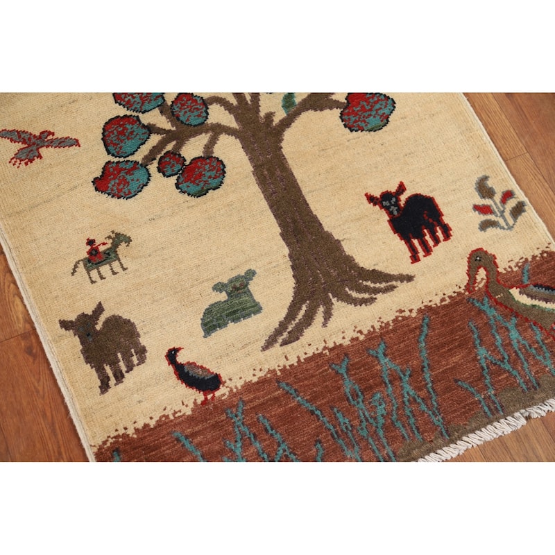 Animals Design Kazak Foyer Rug Handmade Traditional Beige Wool Carpet - 2'0" x 3'0"