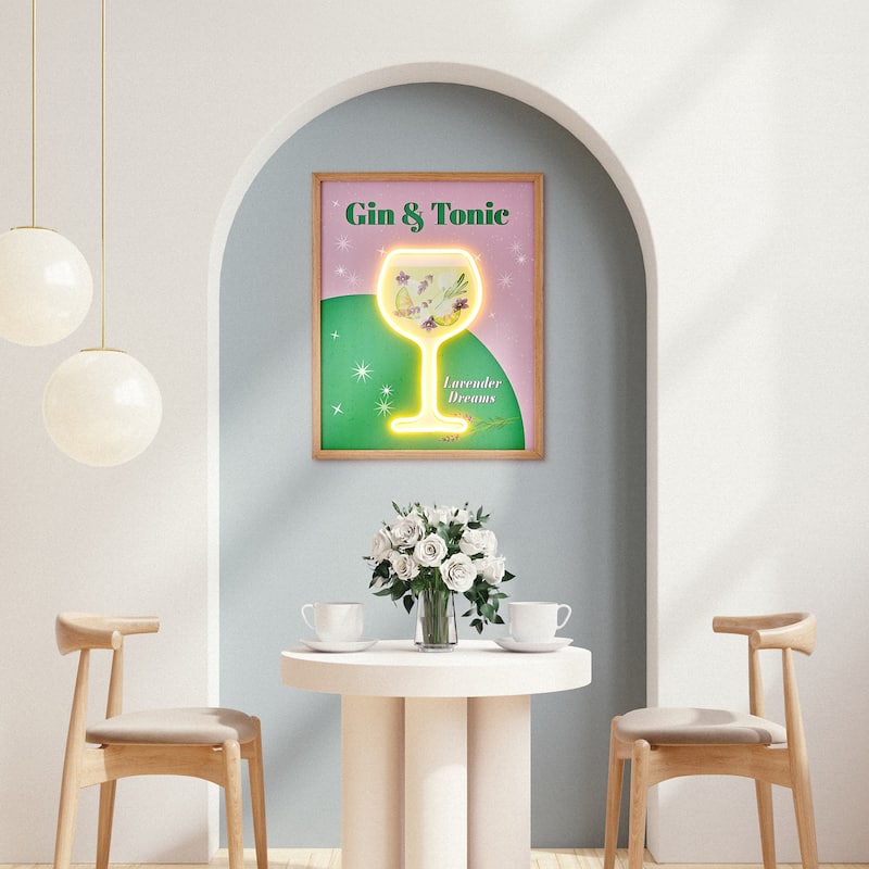 American Art Decor Tipsy Gin & Tonic Framed LED Lavender Dreams Wall Decor - 16" x 20" - 20.62" x 16.62"
