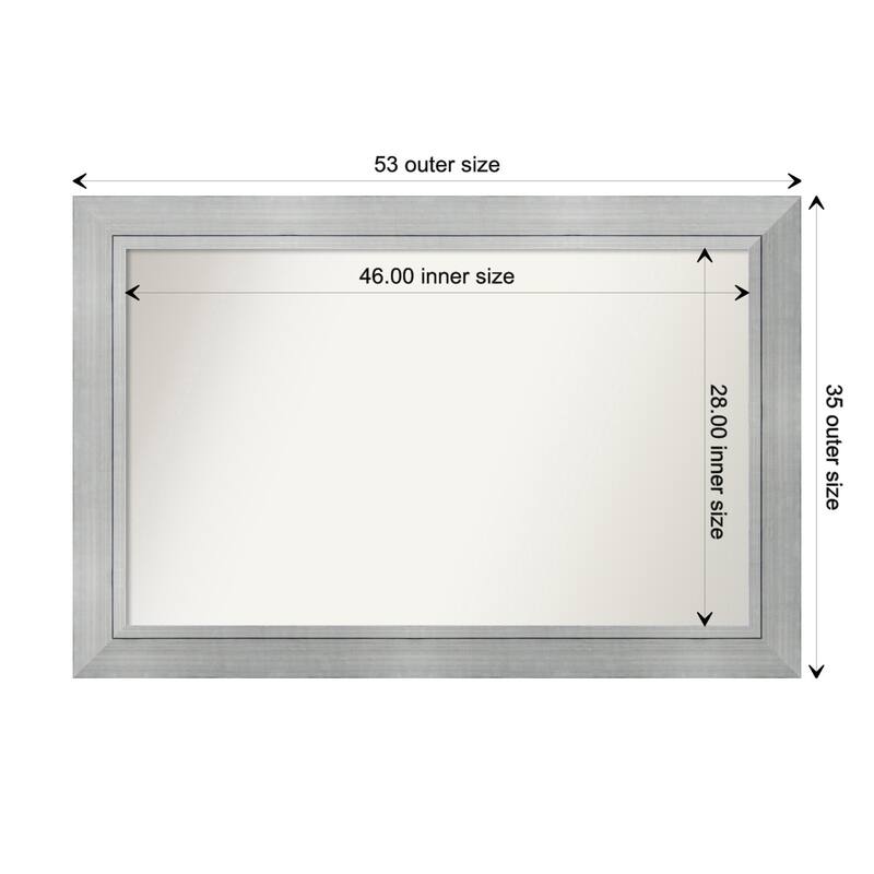 Romano Silver Framed Non-Beveled Custom Wall Mirror, Bathroom Vanity Mirror - Outer Size: 53.25 x 35.25