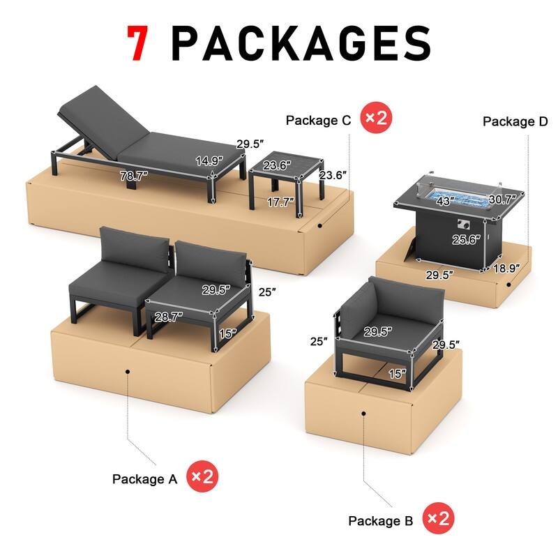 FINCATI Aluminum Outdoor Patio Furniture Conversation Sectional Sofa Set