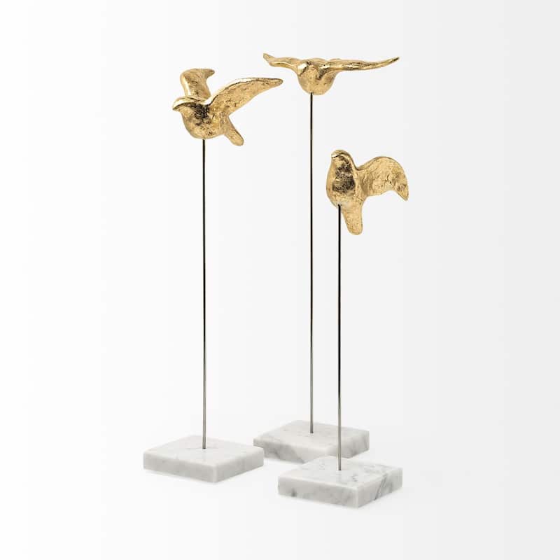 Set of Three Gold Bird Sculptures - 4"W x 11"D x 16"H