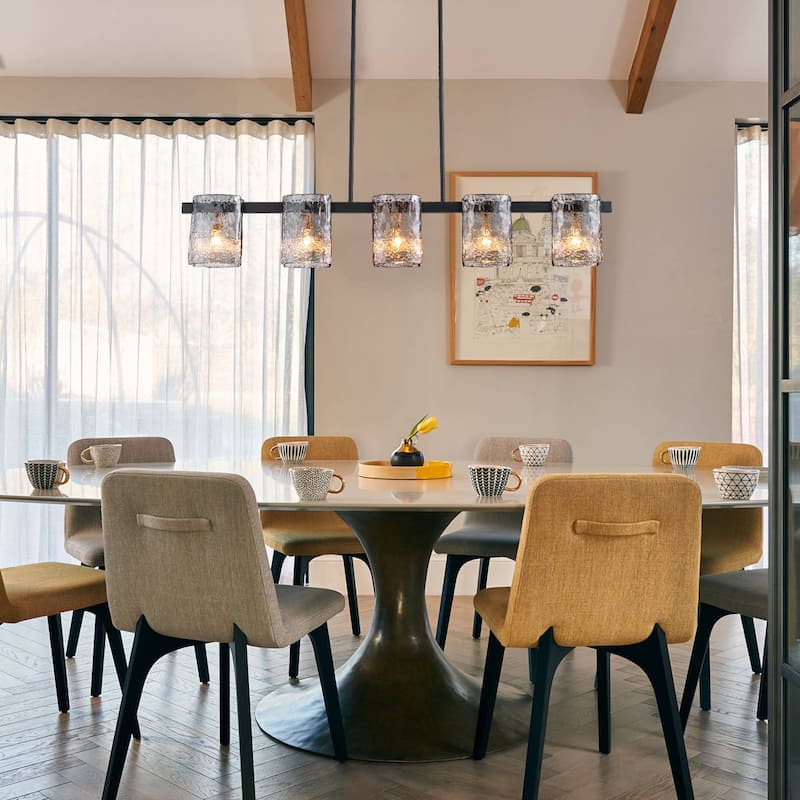 47.2" W 5-Light Modern industrial Linear Textured Smoke Glass Chandelier for Living/Dining Room - 47.2" W x 5.1" D x 7.5" H