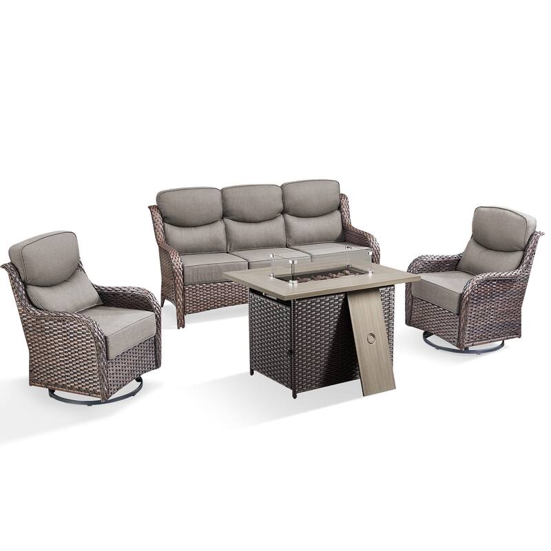 Pocassy 4PCS Outdoor 6Inch Sofa Swivel Chair w/ Fire Pit Table