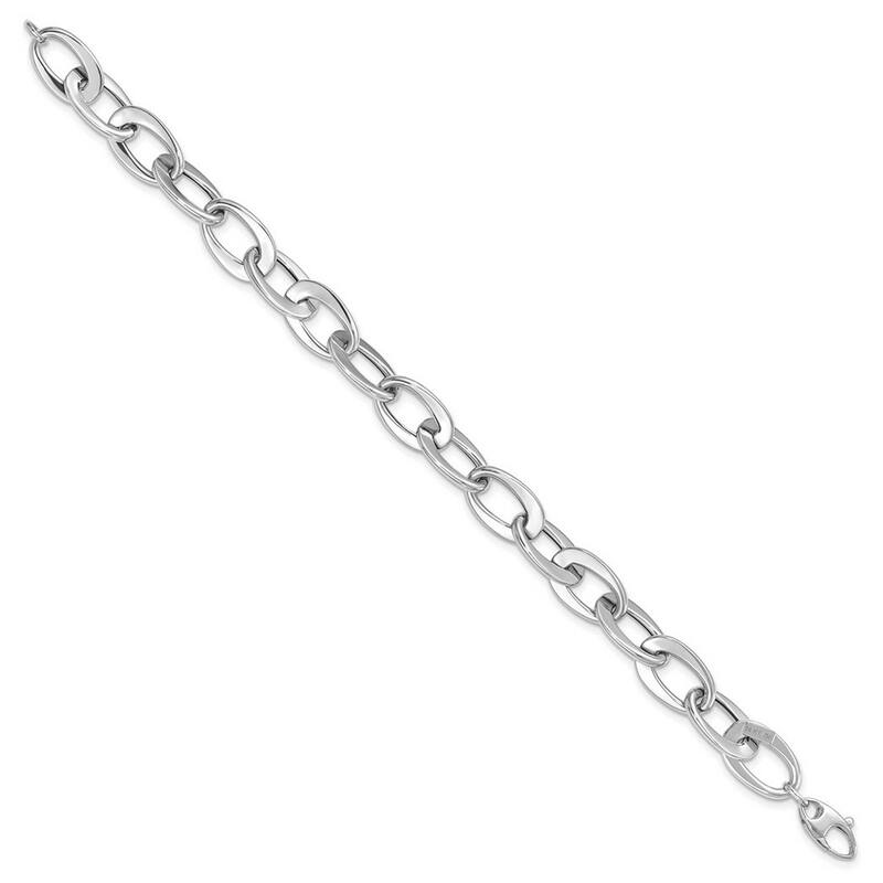 Curata 14k White Gold 9.7mm Italian Polished Fancy Link Bracelet - 8 Inch