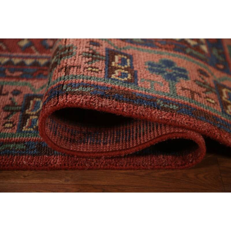 Geometric Sirjan Oriental Area Rug Hand-knotted Red Wool Carpet - 7'10"x 9'10"