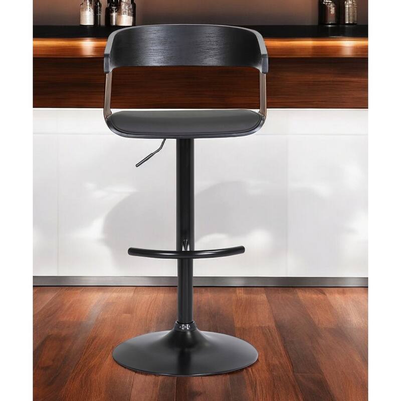 Black Faux Leather And Metal Swivel Adjustable Height Bar Chair - Black