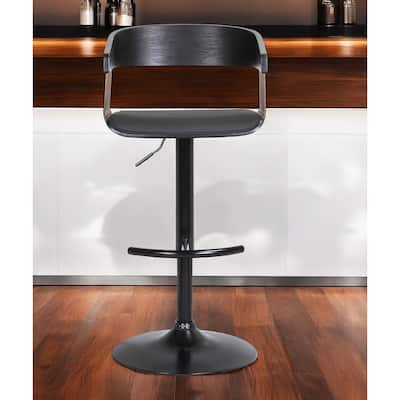 Black Faux Leather And Metal Swivel Adjustable Height Bar Chair