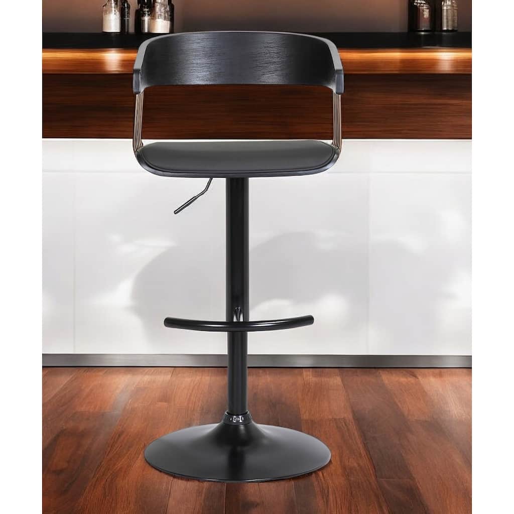 HomeRoots Black Faux Leather And Metal Swivel Adjustable Height Bar Chair