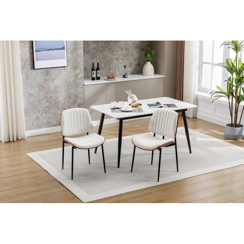 Grondin Mid-Century Modern 2 Pieces Bentwood Dining Chairs, Set of 2 Faux Leather Side Chairs with Adjusatble Foot Pads