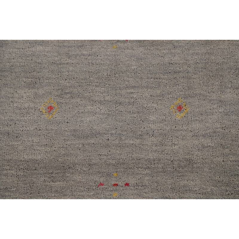 Tribal Gabbeh Area Rug Hand-Knotted Beige Wool Carpet - 8'1"x 9'8"