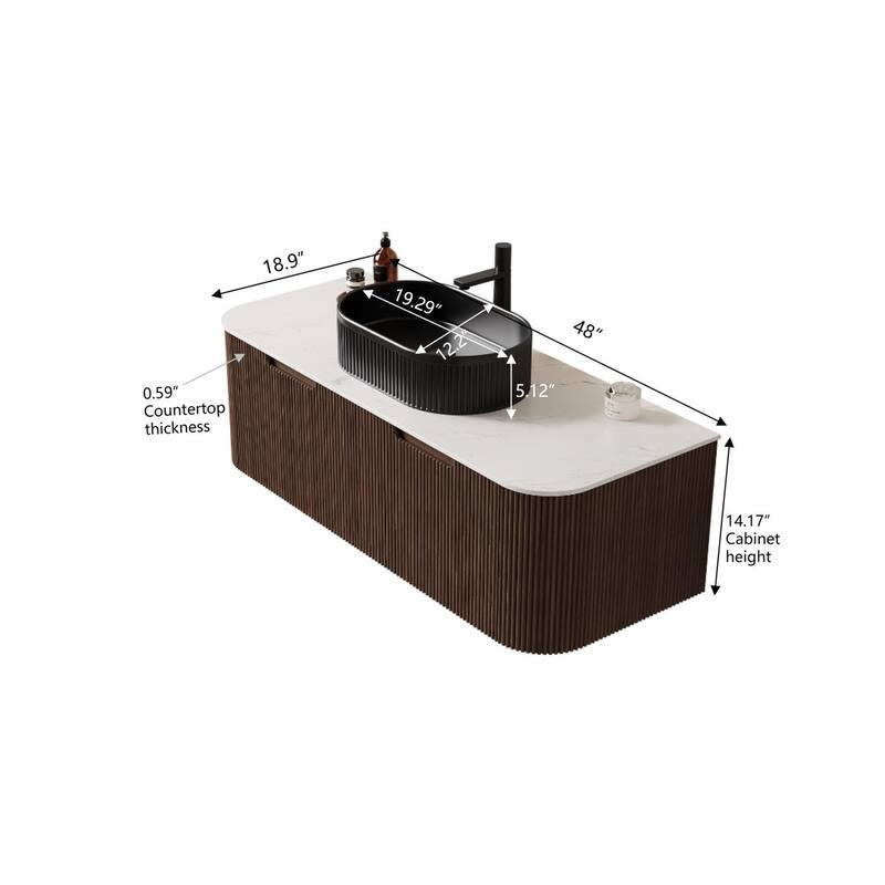 Wall Mounted Bathroom Vanity with Black Oval Ceramic Basin