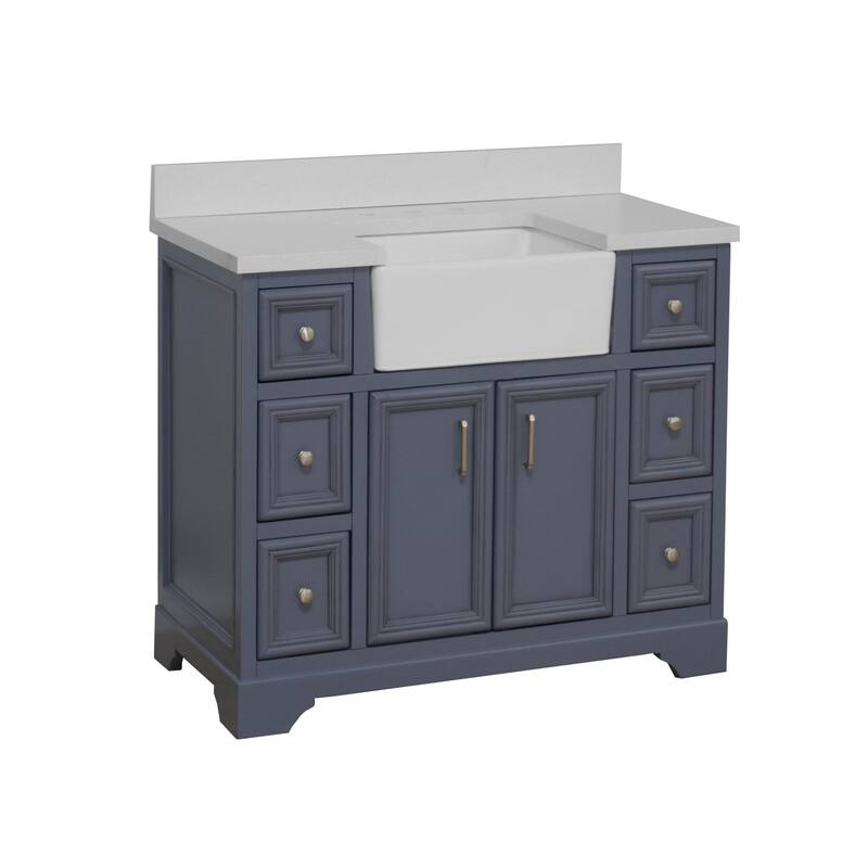 KitchenBathCollection Zelda 42" Farmhouse Bathroom Vanity with Quartz Top