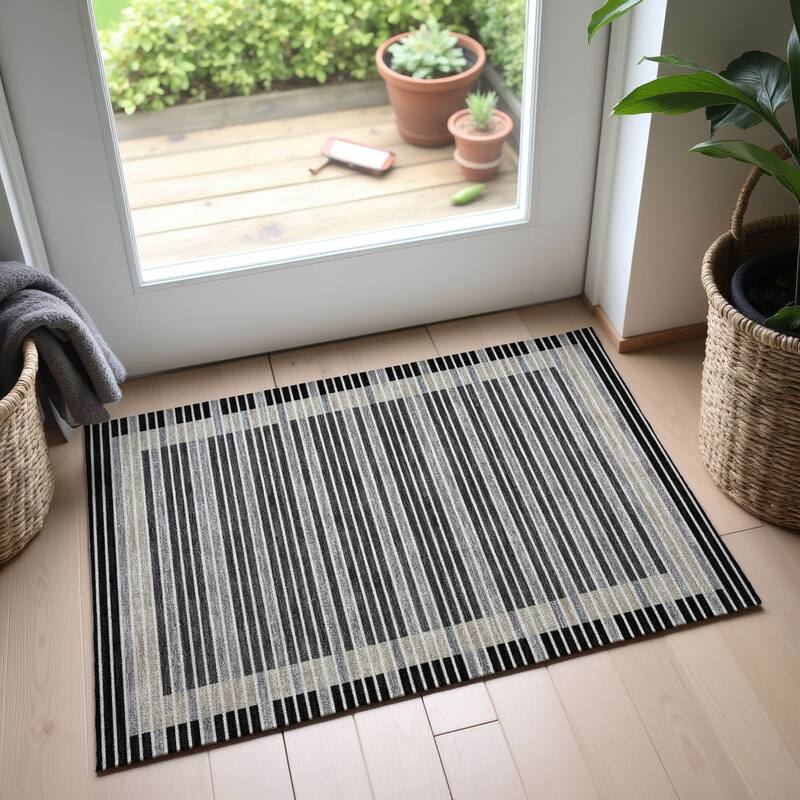 Premium Washable Super Soft Border Geo Mayfield Rug - Black - 1'8" x 2'6"