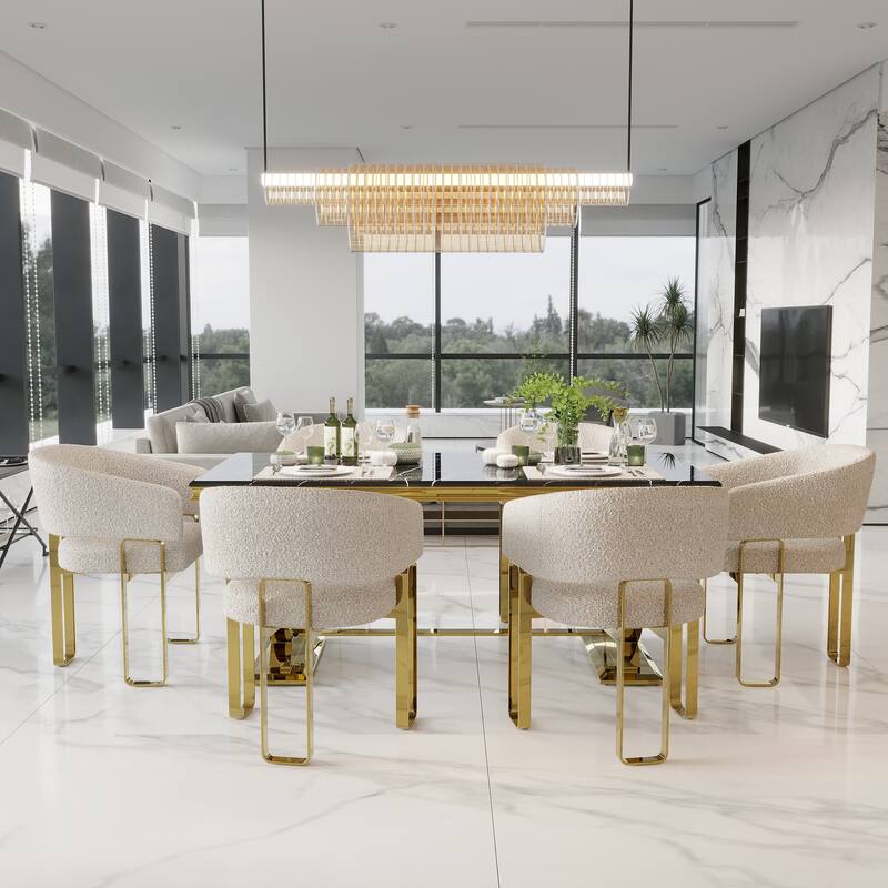 Luxurious Dining Room Table Set with Velvet Dining Chairs