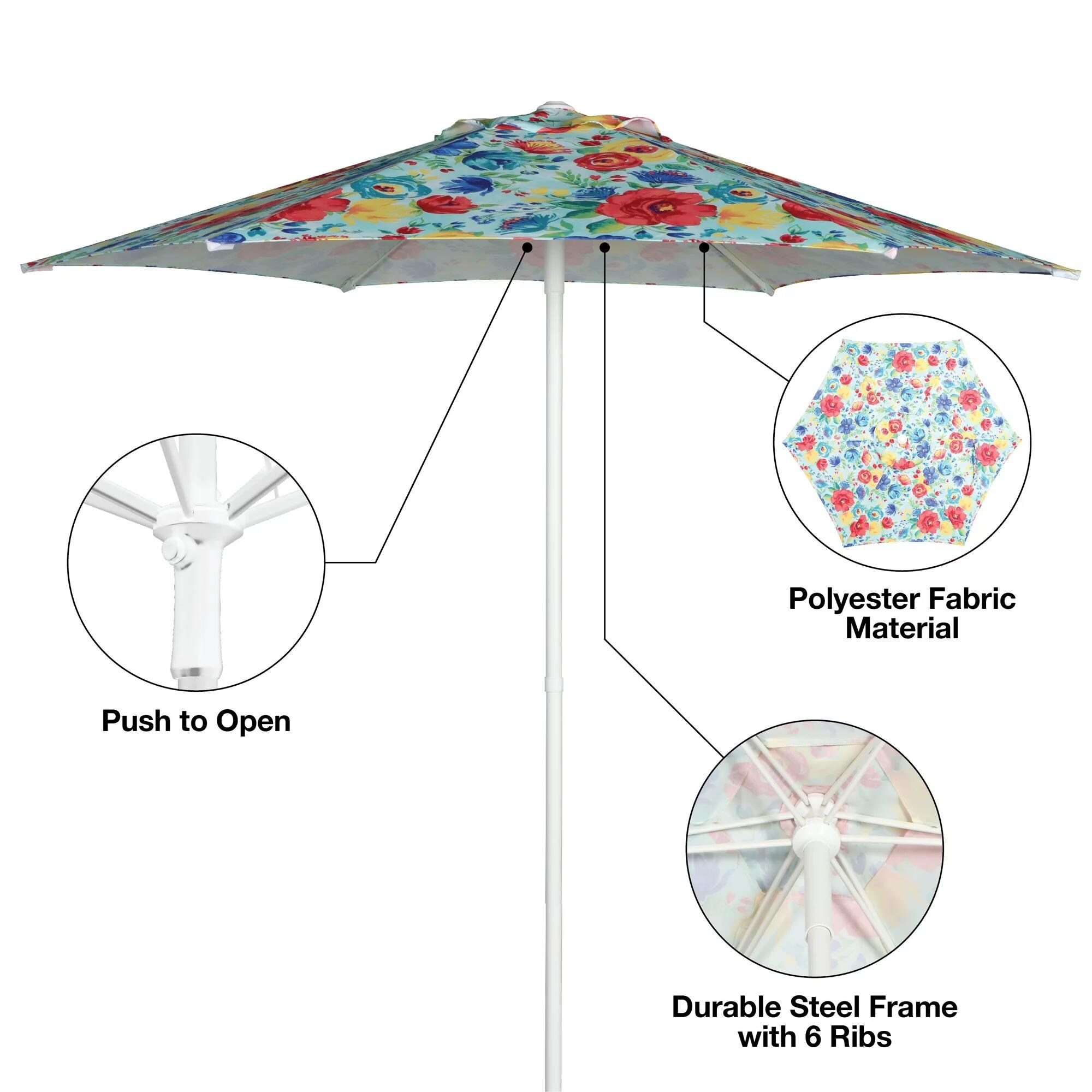 floral patio umbrella 6 foot Our Beach Umbrella 6ft 8-rib Printed Porcelain 1x Deck Mount LAGarden 6Ft Vintage Floral Fringe