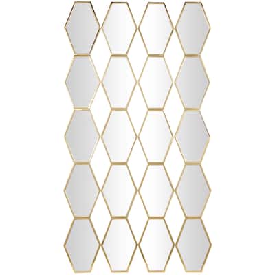 Metal Geometric Wall Mirror with Diamond and Hexagon Shaped Mirrors - Gold - Roche River Decor