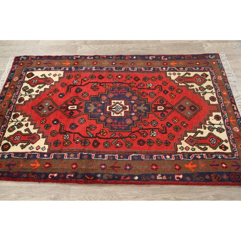 Geometric Hamedan Persian Area Rug Wool Hand-knotted Office Carpet - 3'2" x 5'2"